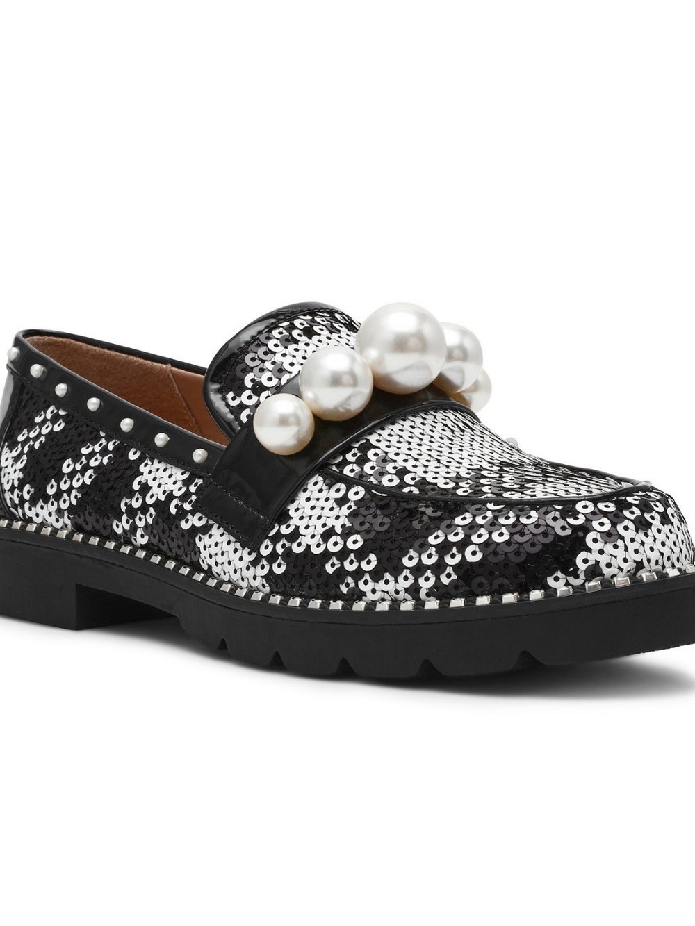 Betsey Johnson Loafers Black & White Women's 5 - Sequin Pearl-Accent Loafers